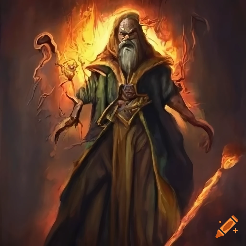 Painting of a wizard casting a spell on Craiyon