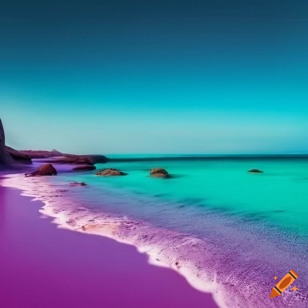 photo of a beach with violet sand and turquoise sea