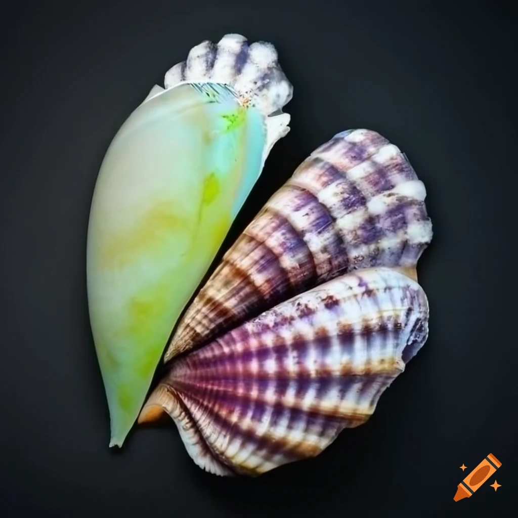 realistic high-resolution image of a giant iridescent floral seashell