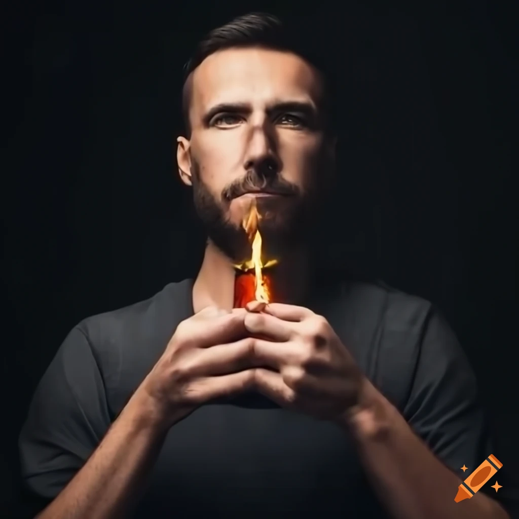 Portrait of a confident man holding a torch on Craiyon