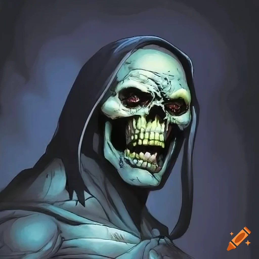 Hybrid Skeletor-Batman in Frazetta art style