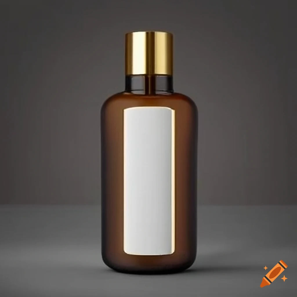 brown glass cosmetics bottle with blank white label