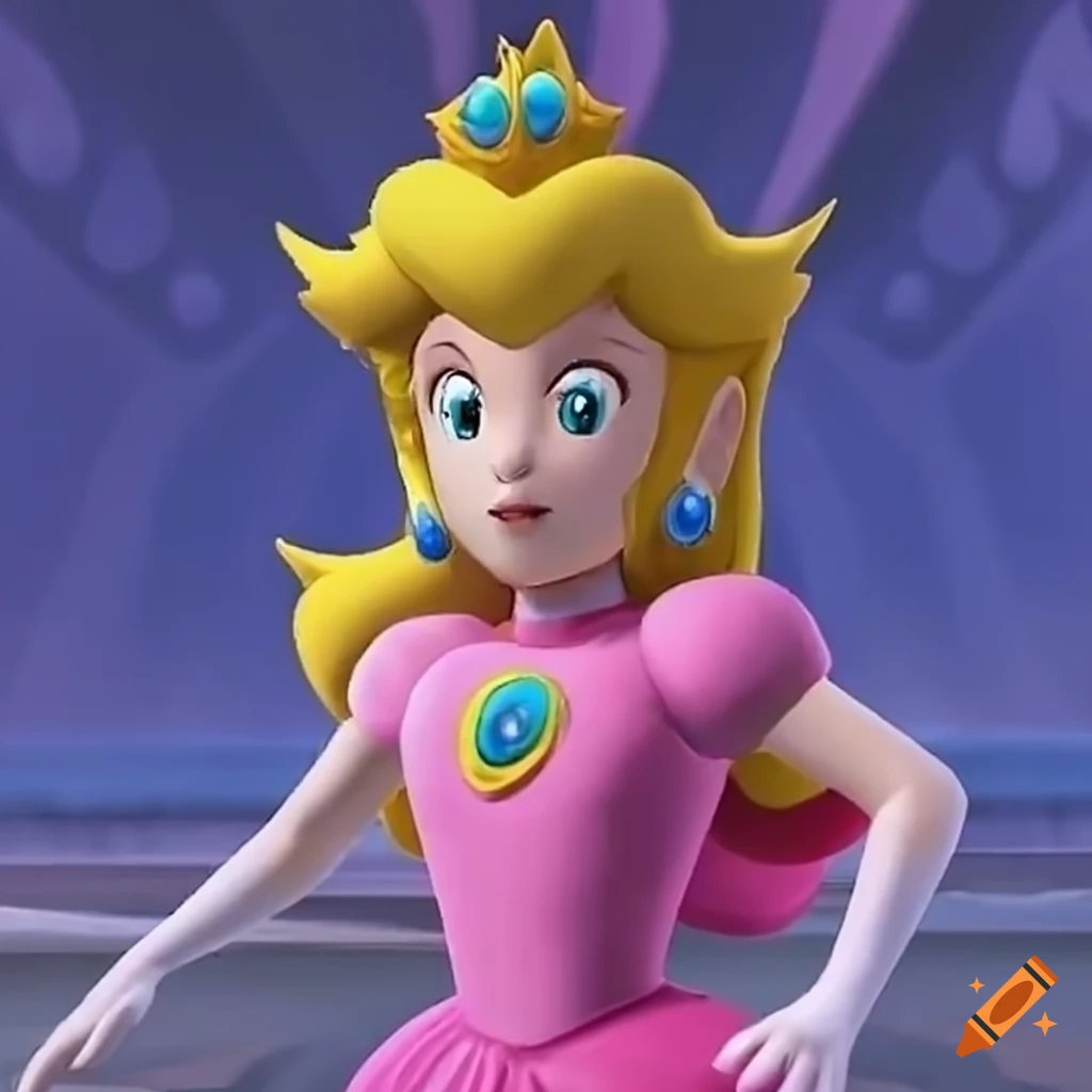 Link dressed as princess peach dancing in a pink ballgown