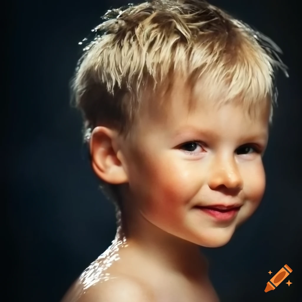 photo of a blonde boy bathing