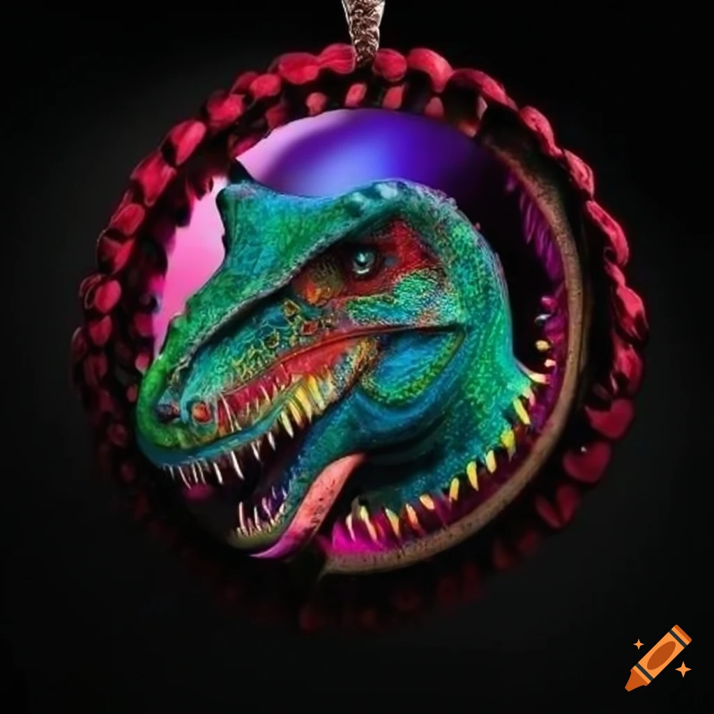 colorful t-rex dinosaur pendant with intricate detail