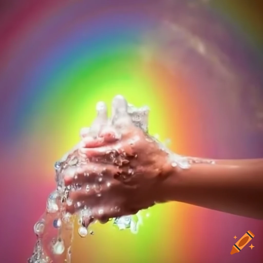 washing hands in a rainbow