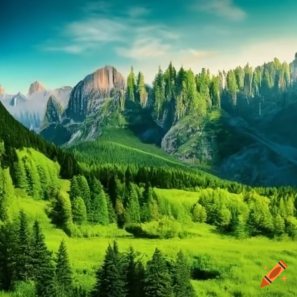 зеленые горы и лес