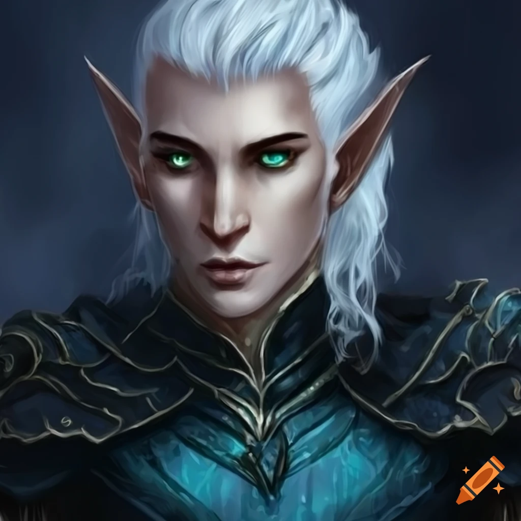 Male fantasy elf with blue skin and gold eyes on Craiyon