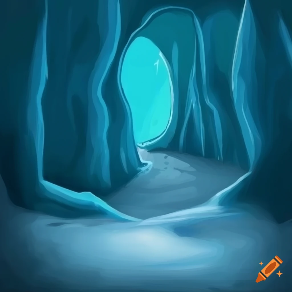cartoon drawing of an ice cave interior