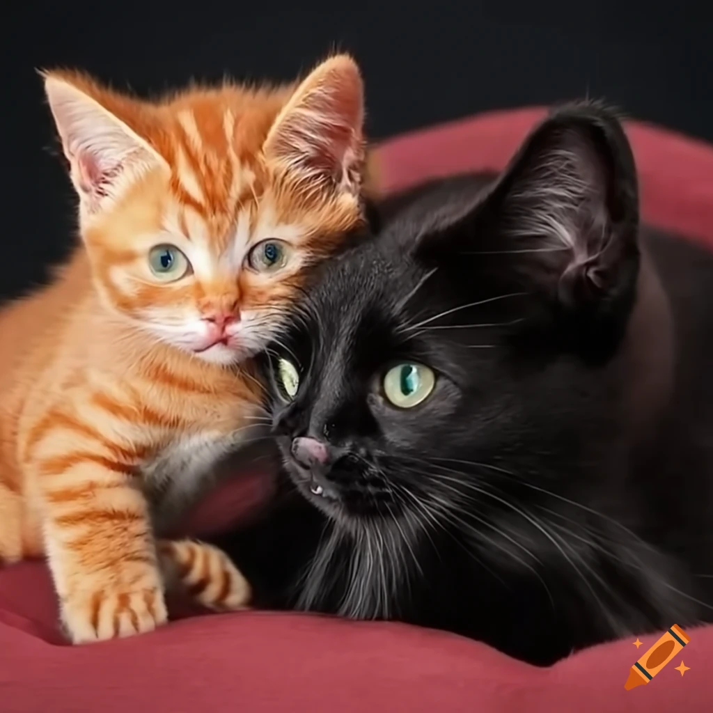 Two Kittens Cuddling In A Cat Bed