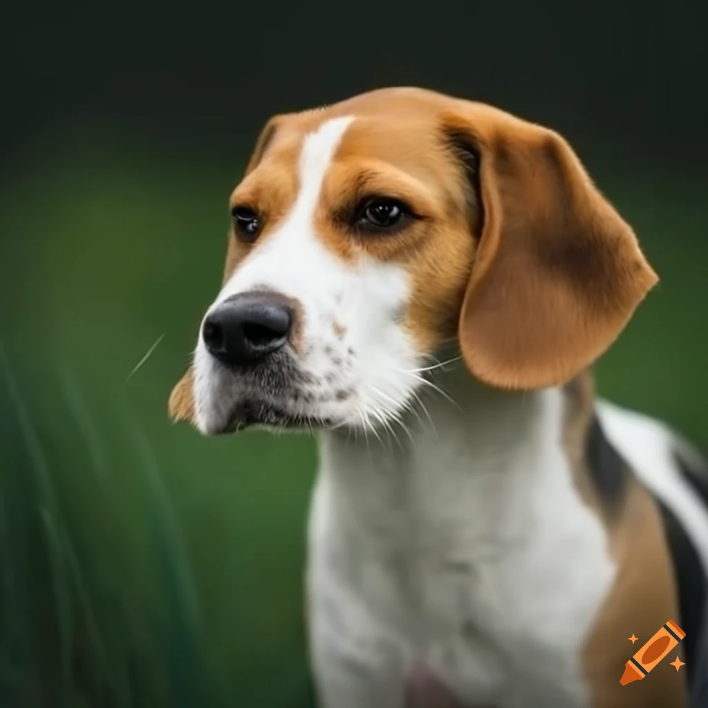 adorable beagle in a grassy medieval setting