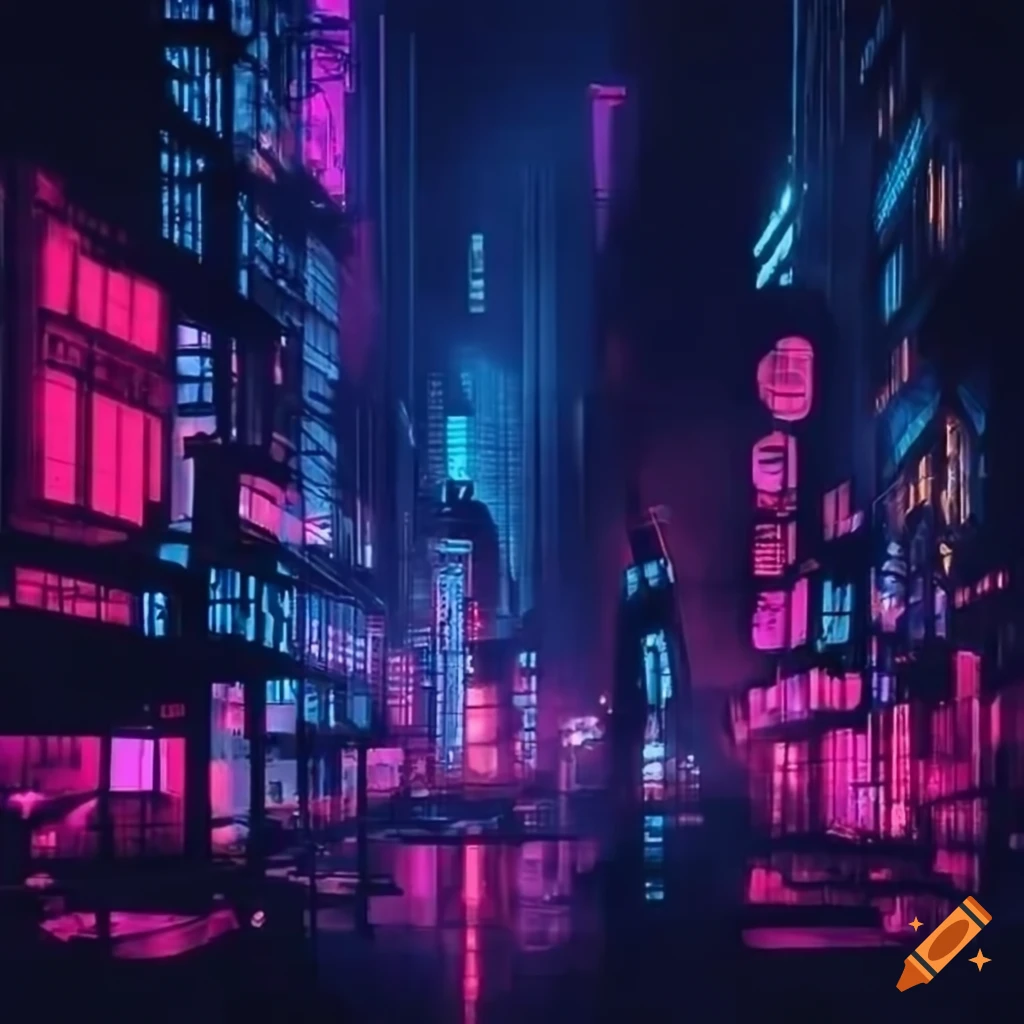 Neon cityscape at night on Craiyon
