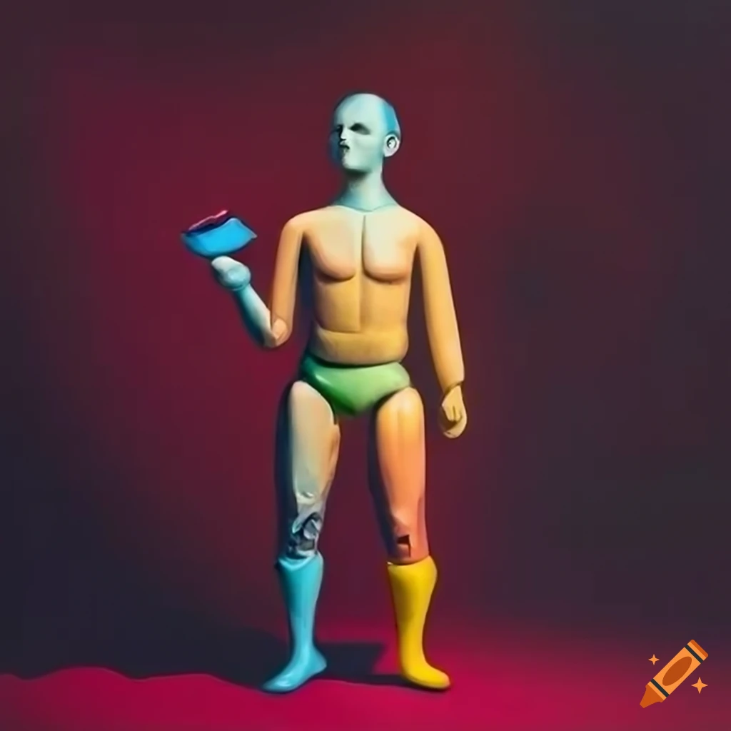 Surreal painting of vintage action figures