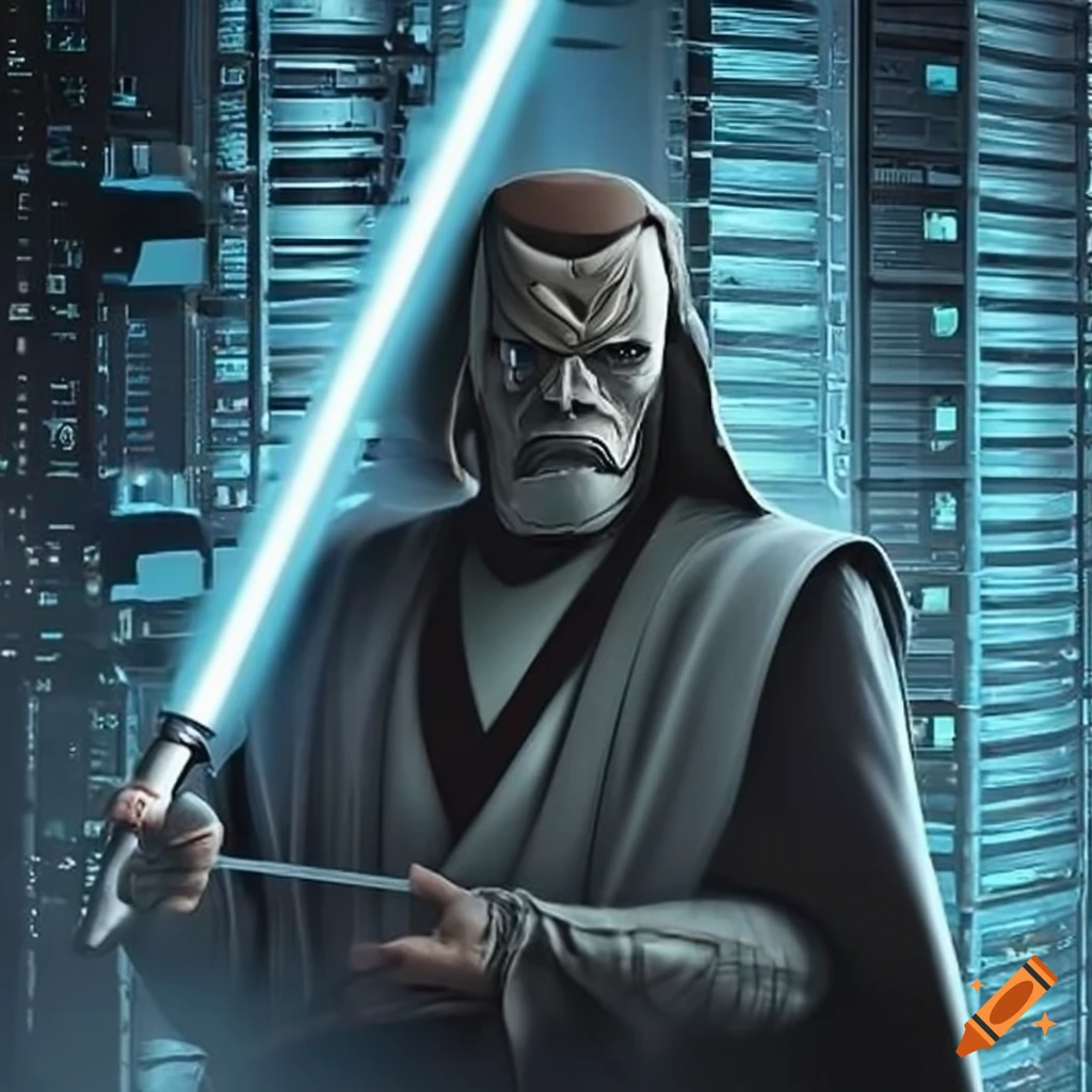 image of a Jedi in a futuristic data center