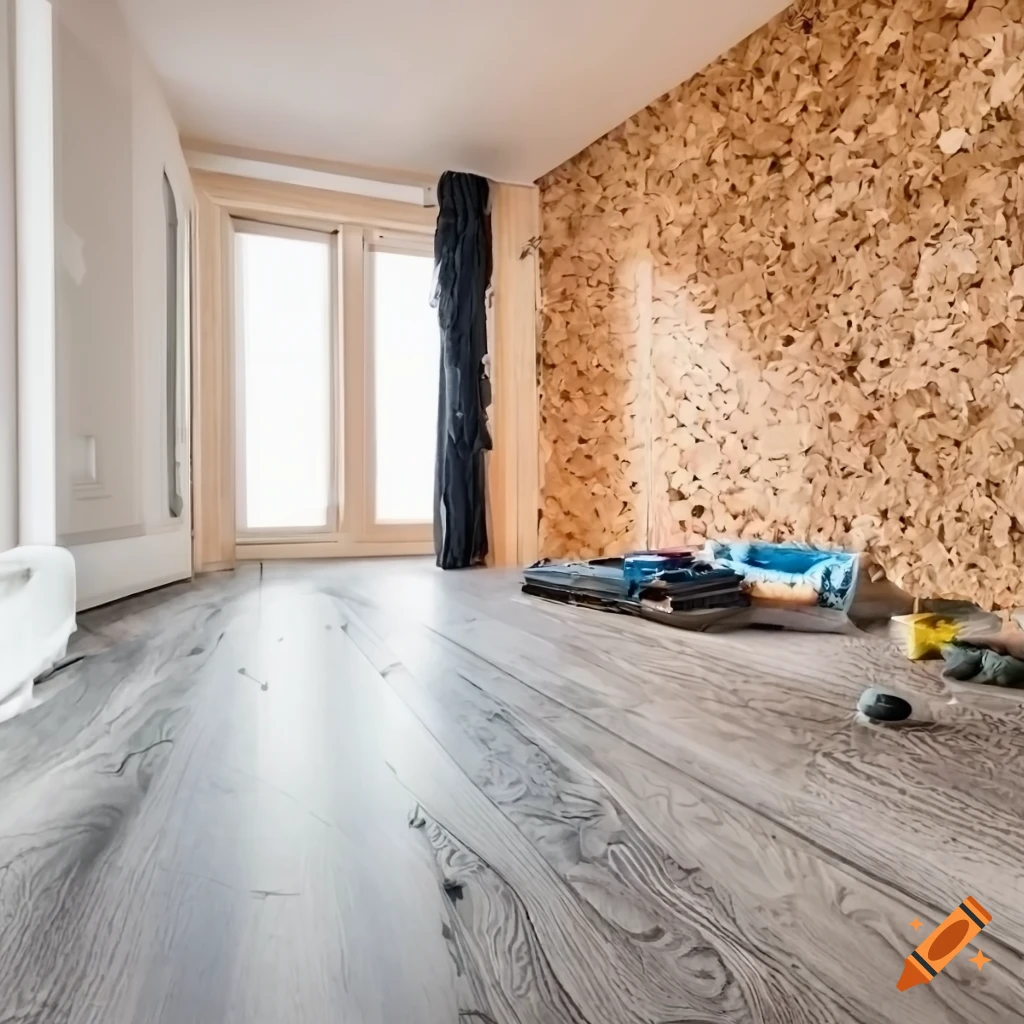 image of gray laminate flooring being installed in an apartment