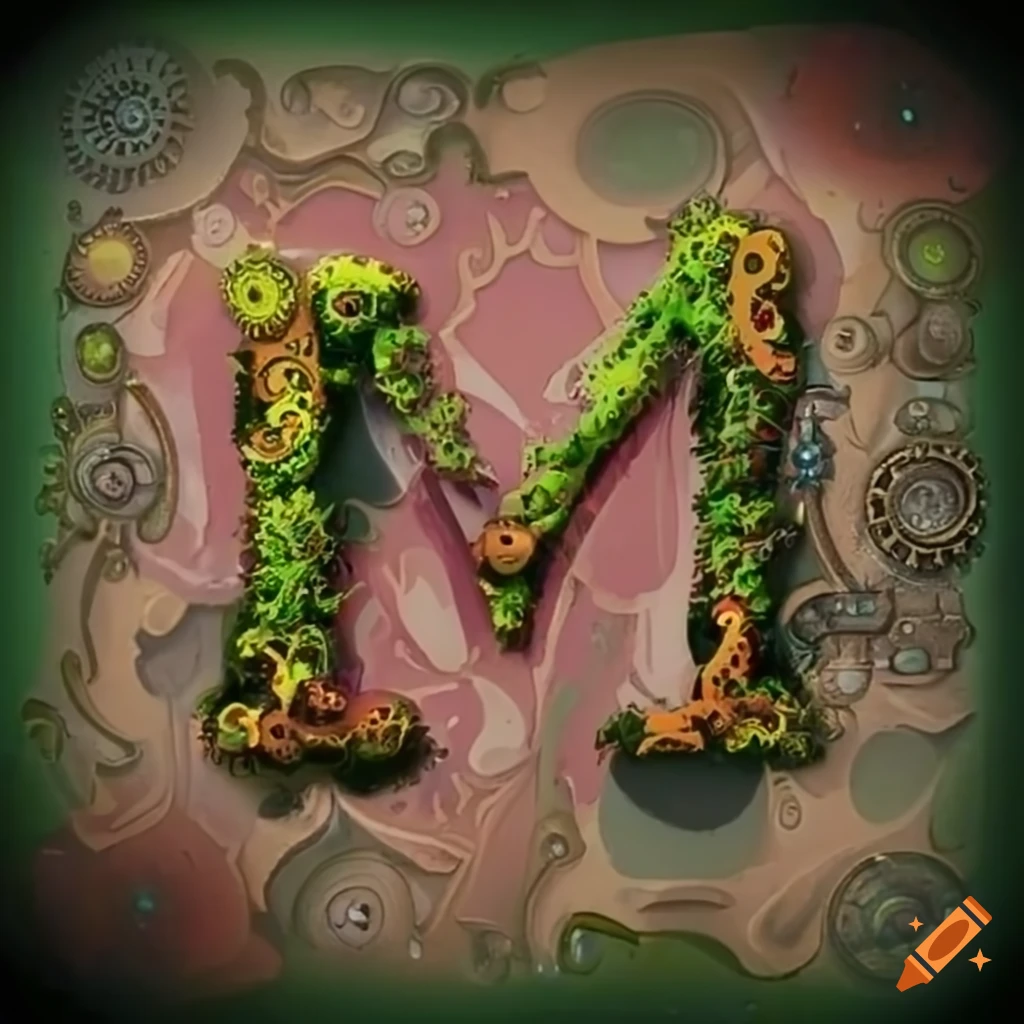 moss-covered steampunk stone letter A
