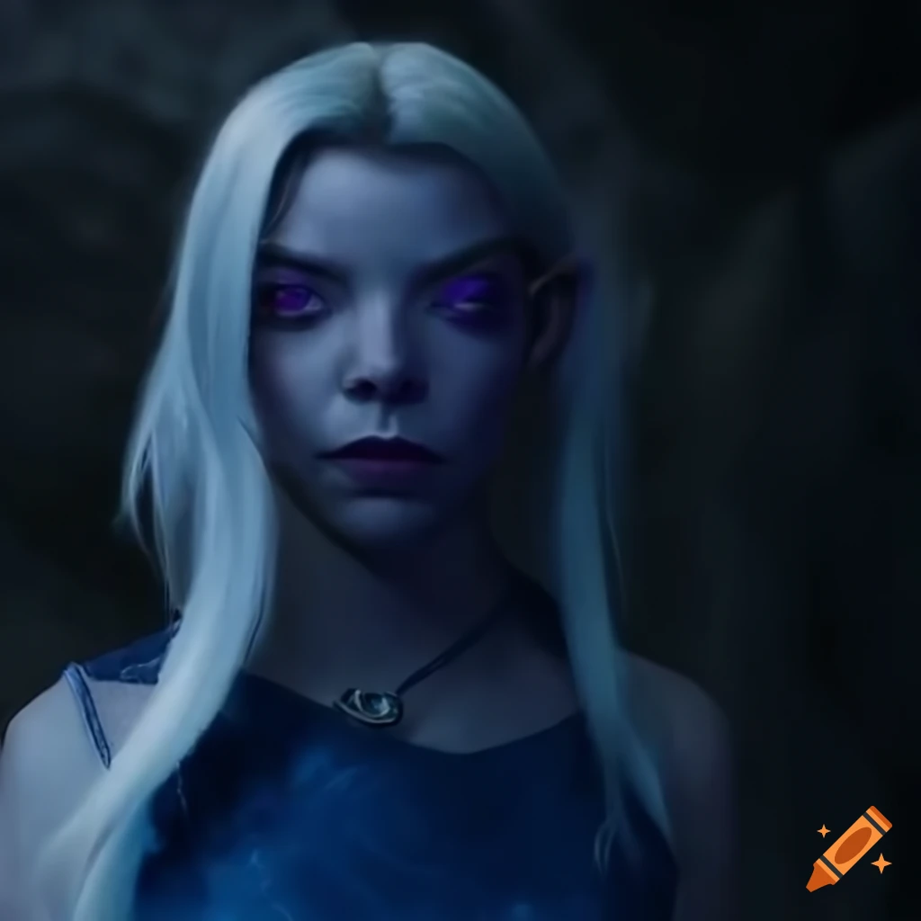 Digital Art Of A Dark Blue Skinned Alien Girl With Purple Eyes And White Hair On Craiyon 0008
