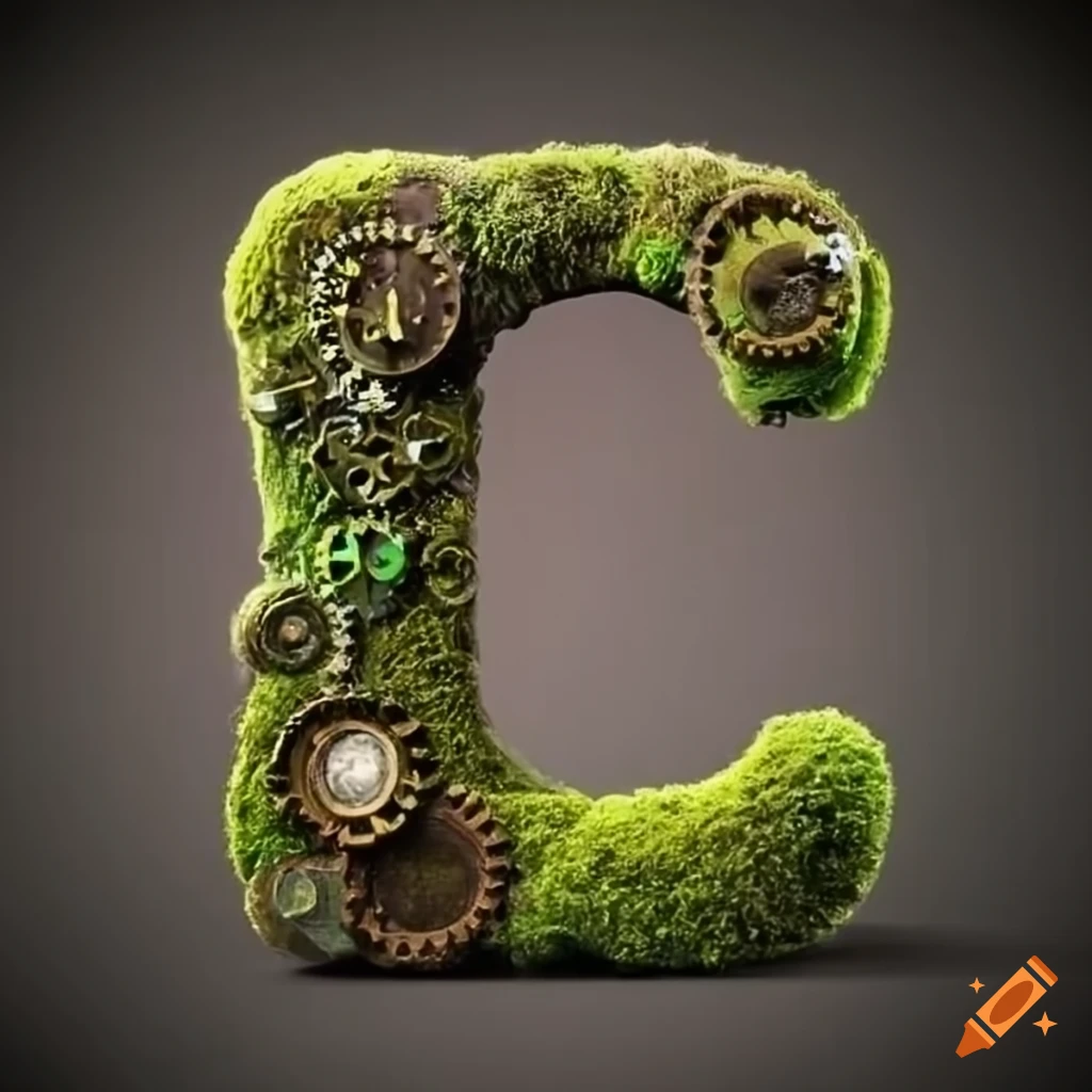 steampunk stone letters covered in moss