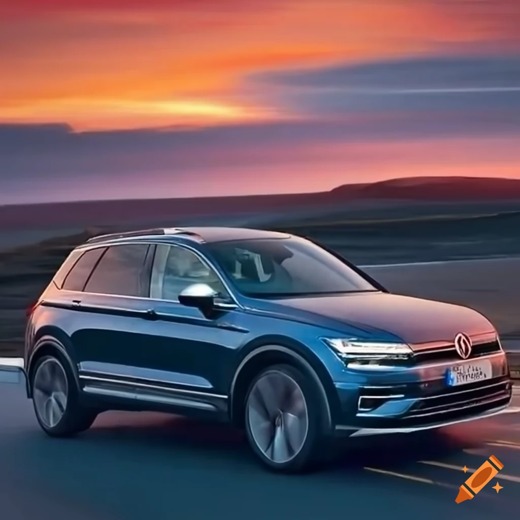 Volkswagen tiguan on a highway at sunset on Craiyon