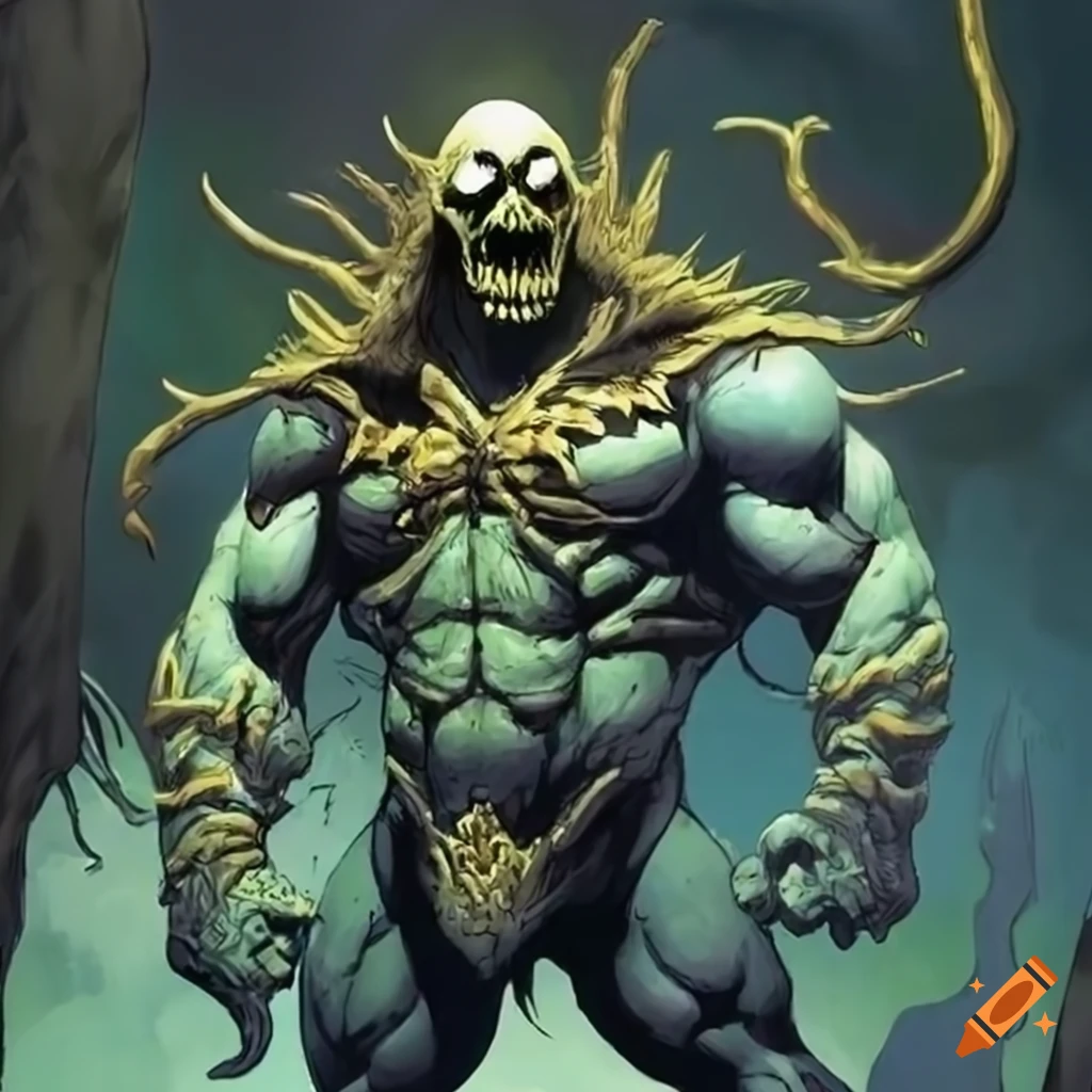 Frazetta-style artwork of a hybrid Skeletor-Venom character