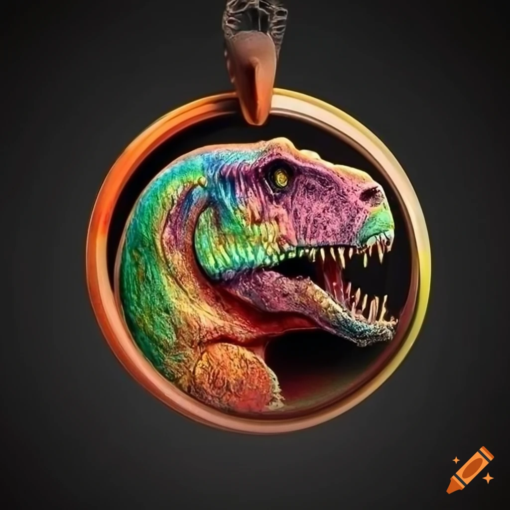 vibrant T-Rex dinosaur pendant in product view
