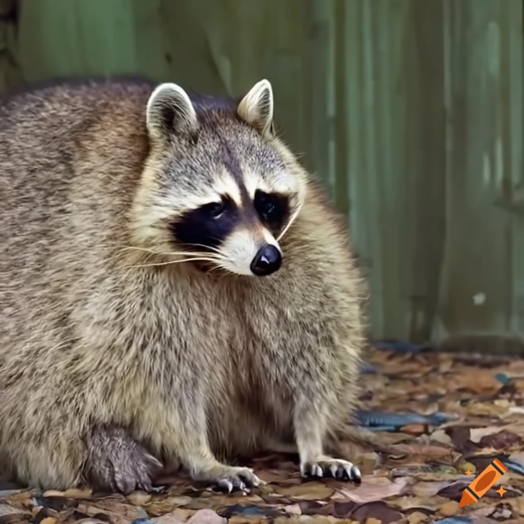 Humorous image of a chubby raccoon on a bed on Craiyon