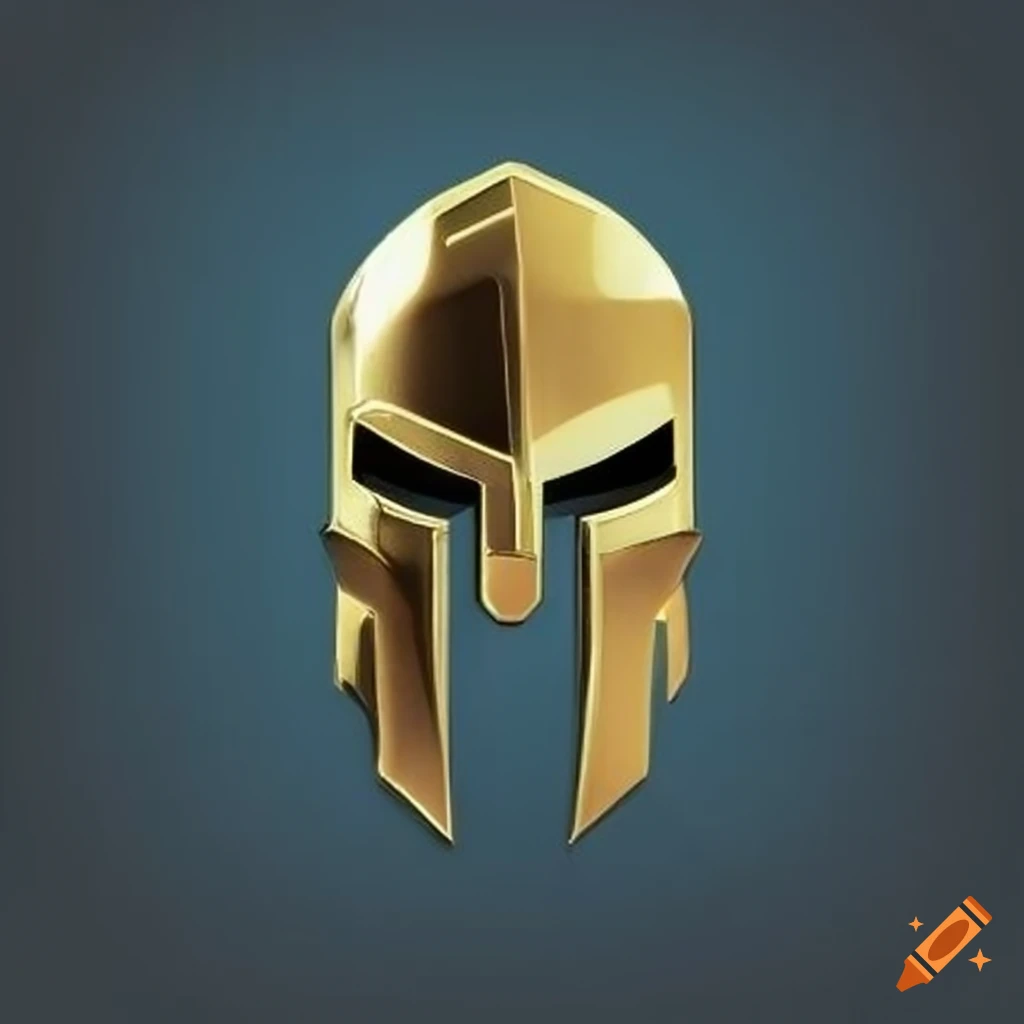 Sleek and aggressive sci-fi logo with a gold spartan helmet on Craiyon