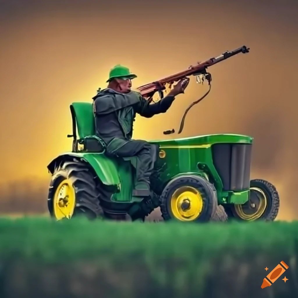 a John Deere tractor with a driver drinking whiskey