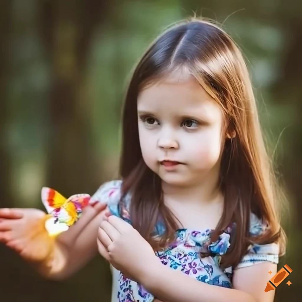 photo of a young girl with butterflies in a kindergarten yard