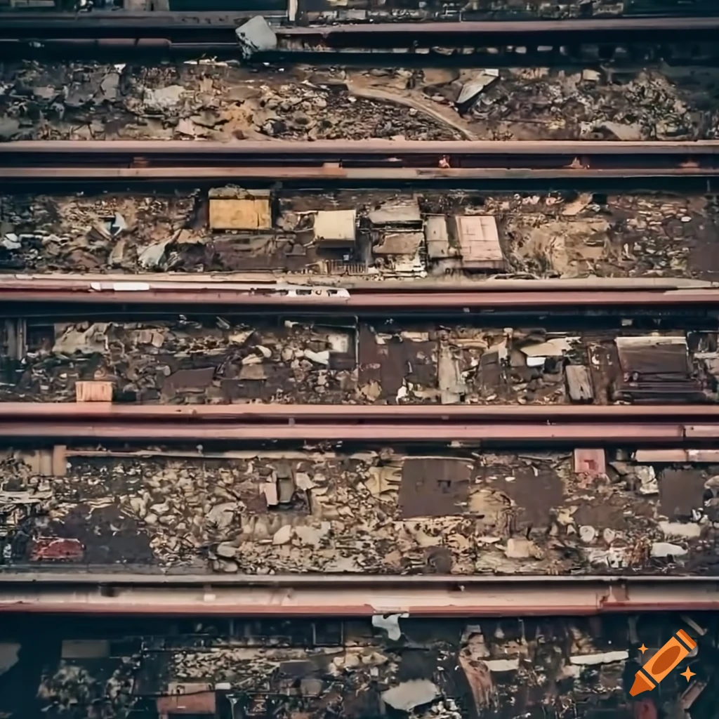 aerial view of broken train tracks in an abandoned station
