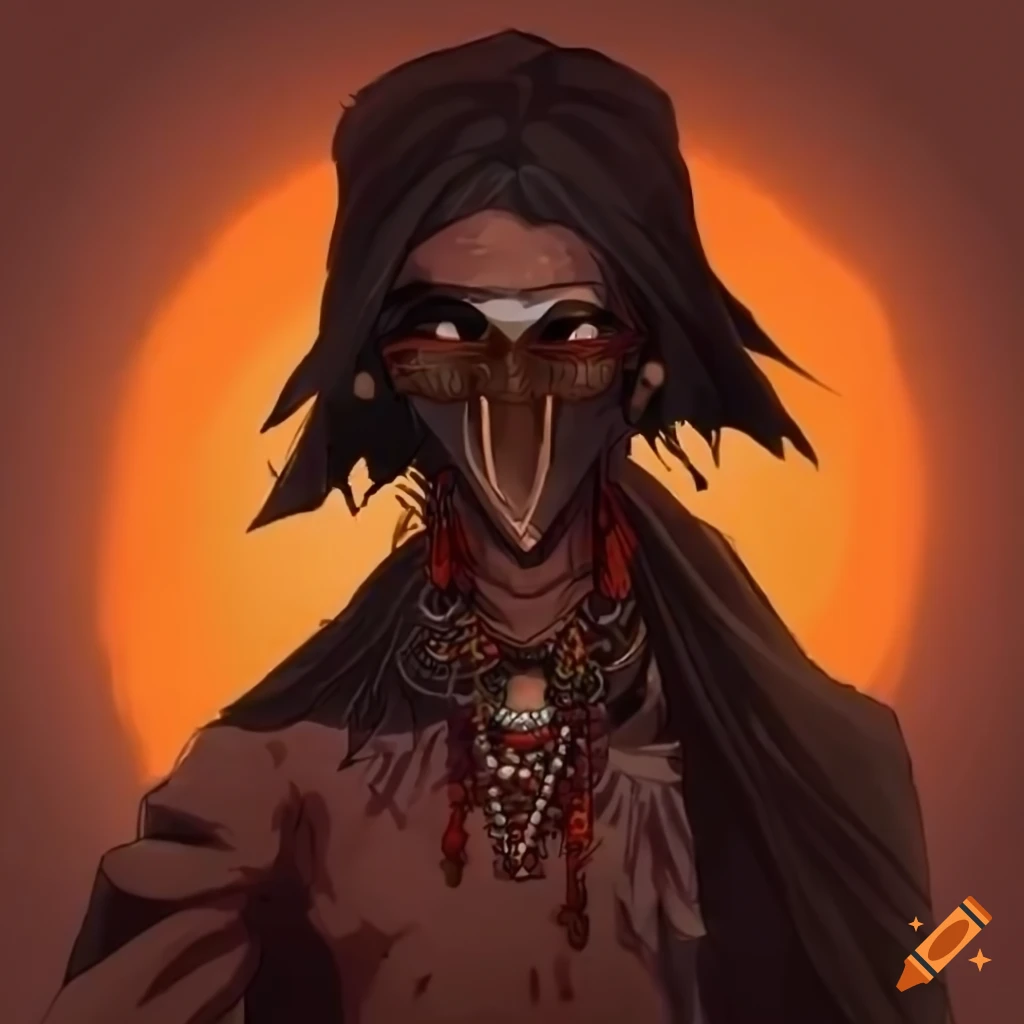 Animestyle illustration of a man wearing a crow mask
