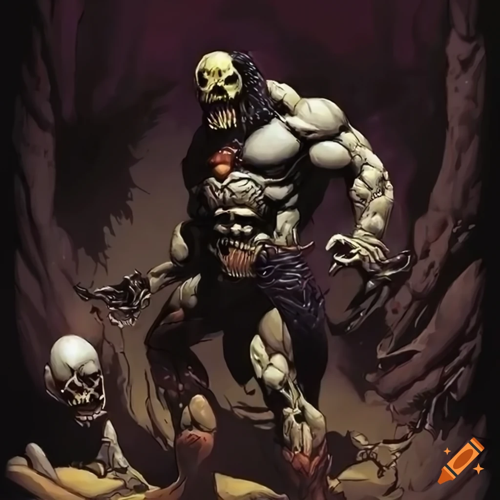 Frazetta-style artwork of a hybrid Skeletor-Venom character