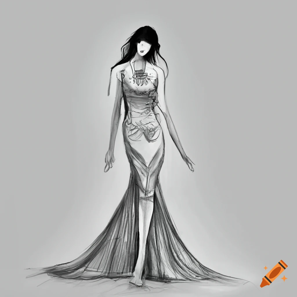 Fashion sketch of woman in chiffon dress Vector Image