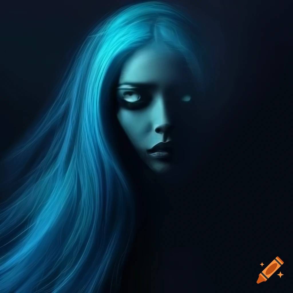 Fractal transformation of a mysterious woman with black and blue hair ...