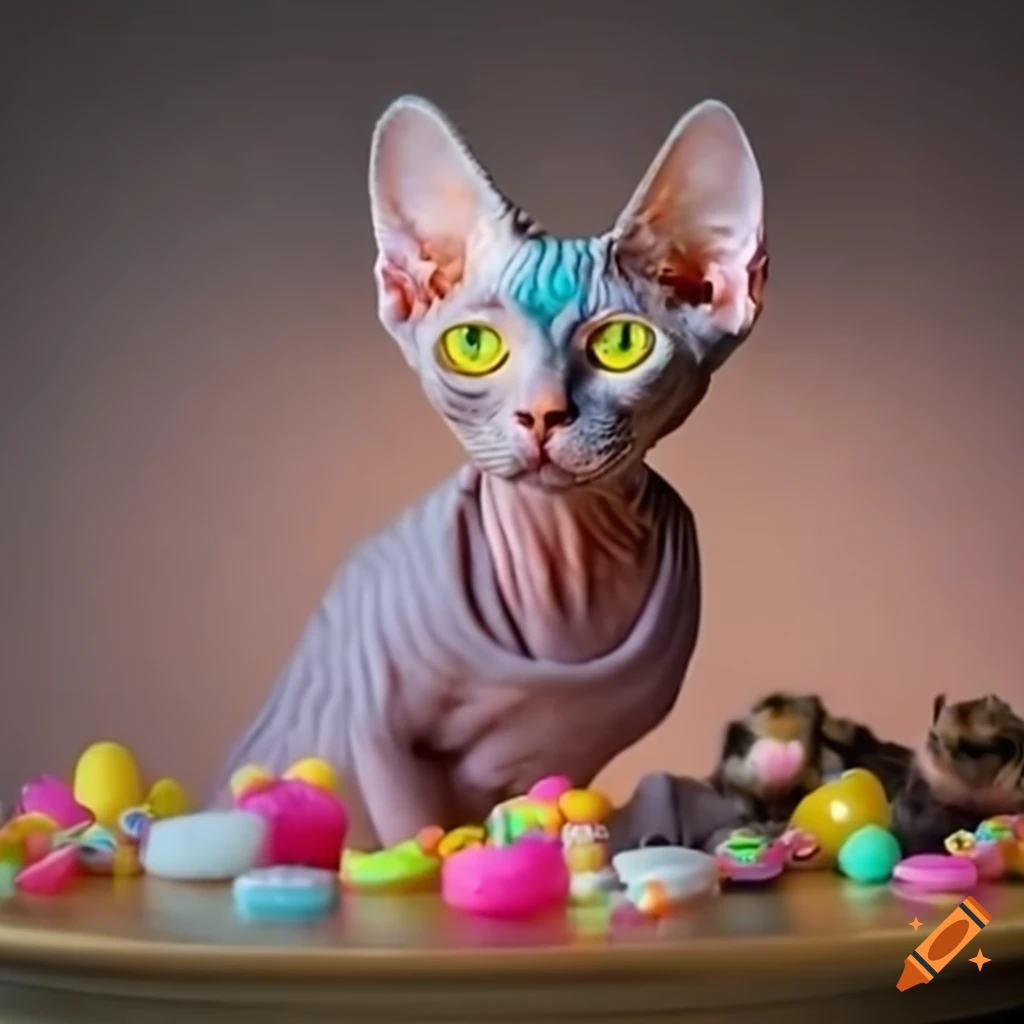 Sphynx cat birthday celebration with other cats