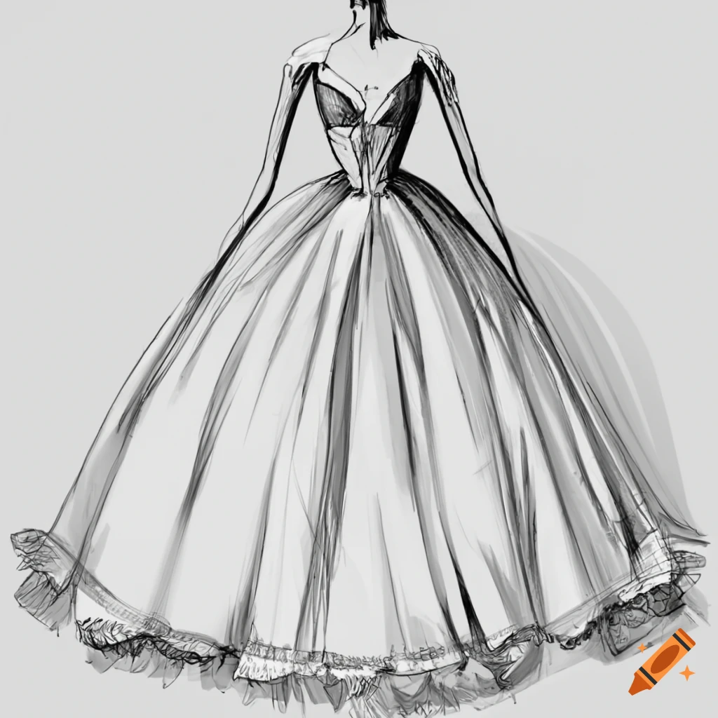 Elegant bride in beautiful dress. Standing and posing. Sketch slender  silhouette of woman, line artwork for invitation or banner. Vector drawing.  Wedding outfit 21309431 Vector Art at Vecteezy