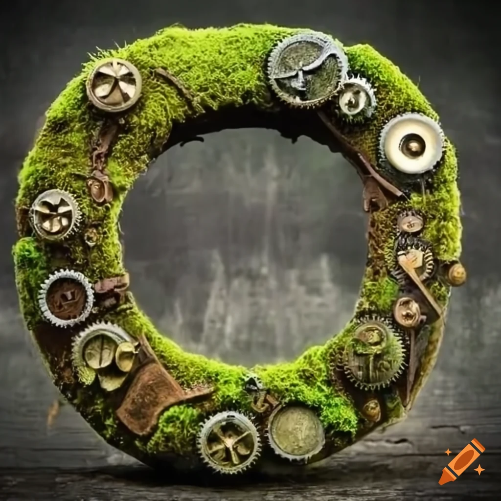 steampunk stone letters covered in moss