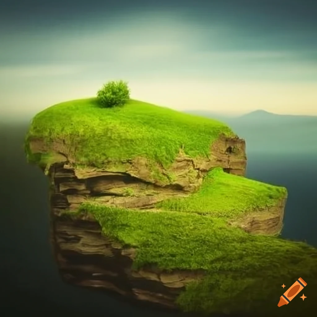 Detailed grass on top of a large dirt cliff on Craiyon