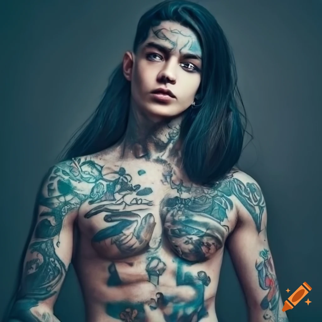 portrait of a mysterious young man with tattoos