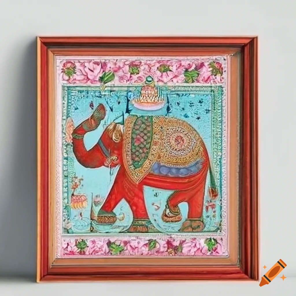 Pichwai elephant in a beautiful lotus pond