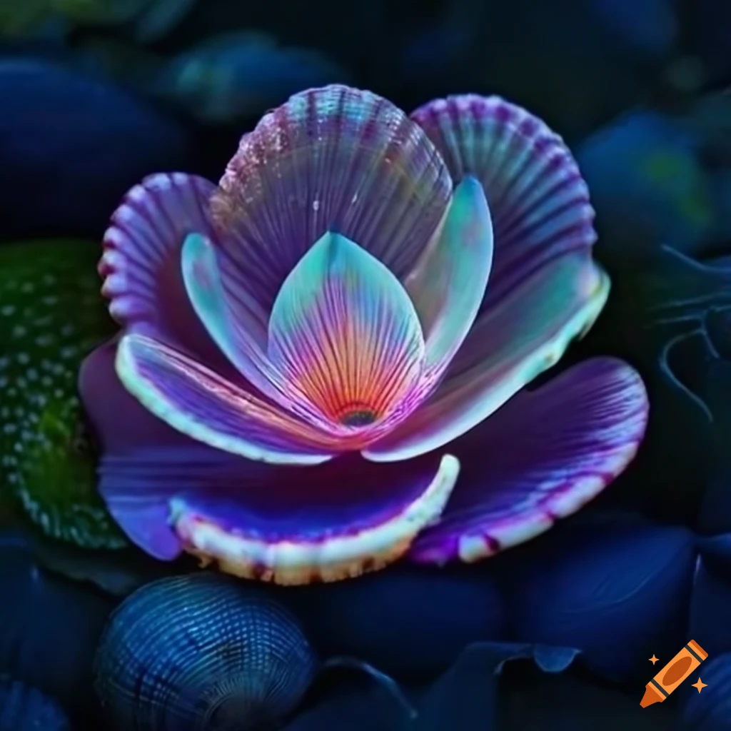 realistic seashell with floral patterns