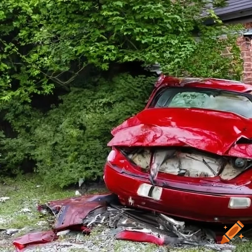 Red car crashing into a house on Craiyon
