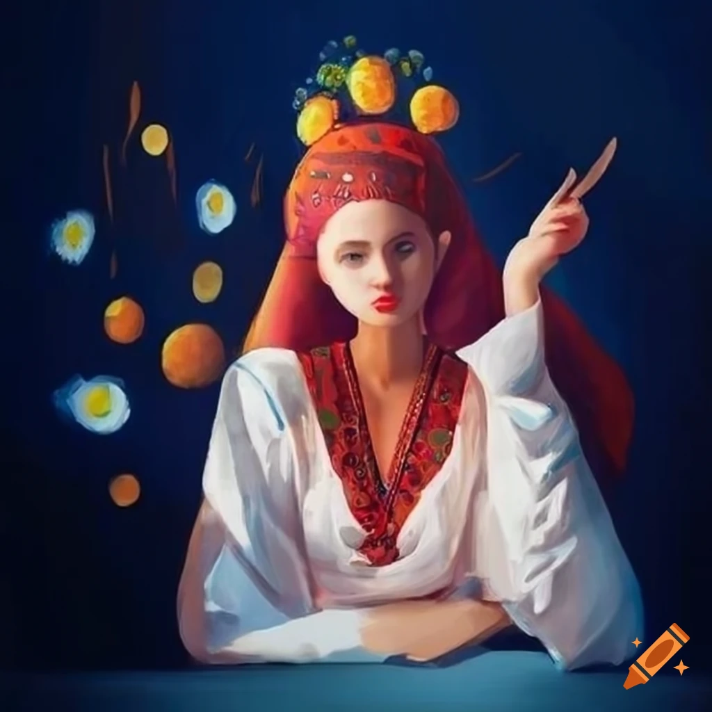 cubist painting of a Ukrainian girl in traditional dress