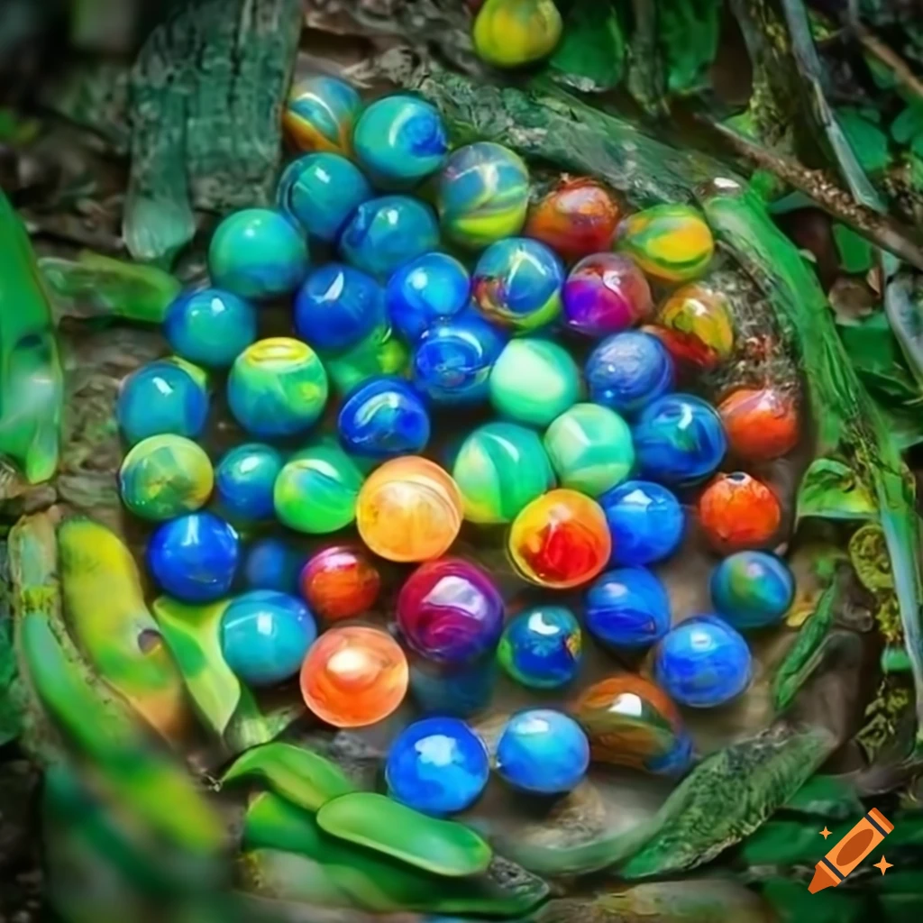 colorful-marbles-arranged-on-a-forest-path