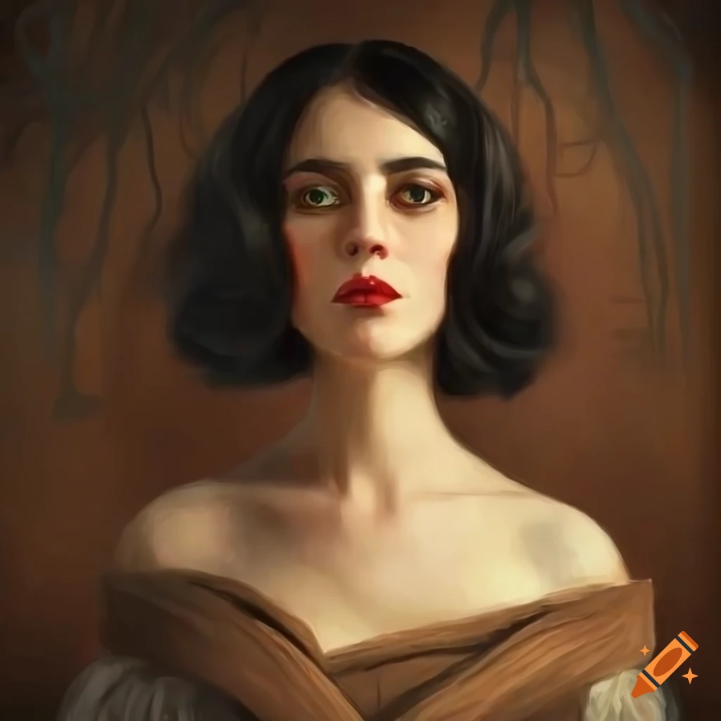 portrait of a French brunette woman beside a tree