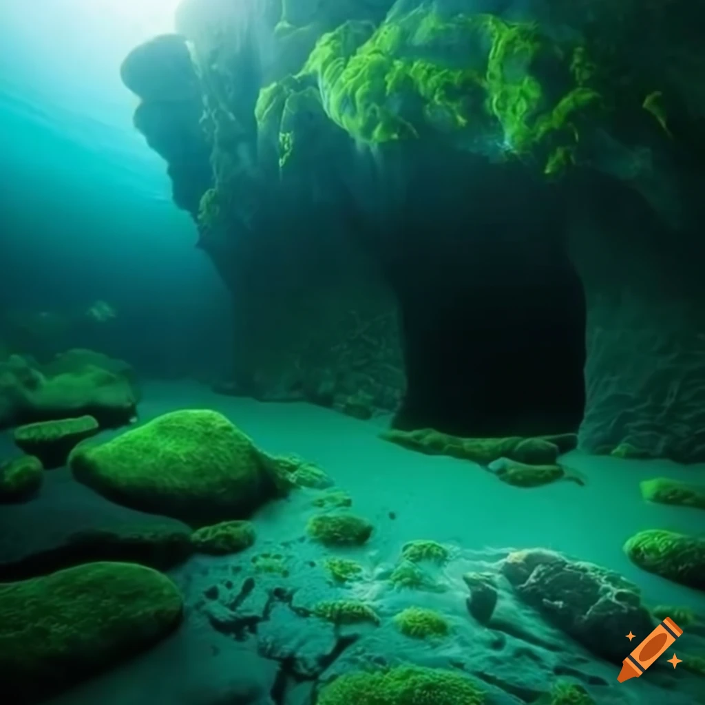 Bedroom In An Underwater Cave With A Moss covered Rock Bed On Craiyon