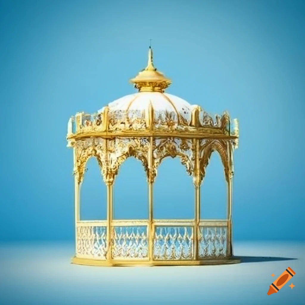 white rococo gazebo under a blue sky