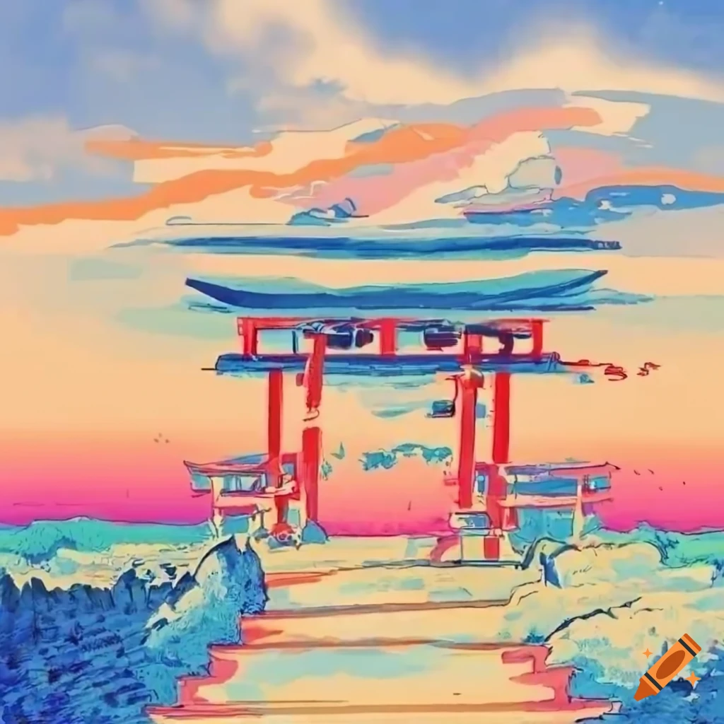 Pen And Ink Illustration Of Forest Stairs Leading To A Japanese Torii pen-and-ink-illustration-of-forest-stairs-leading-to-a-japanese-torii