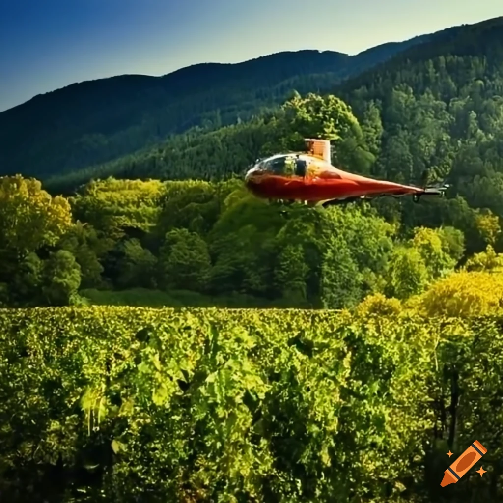 helicopter flying over Gruner Veltliner vines in Wachau