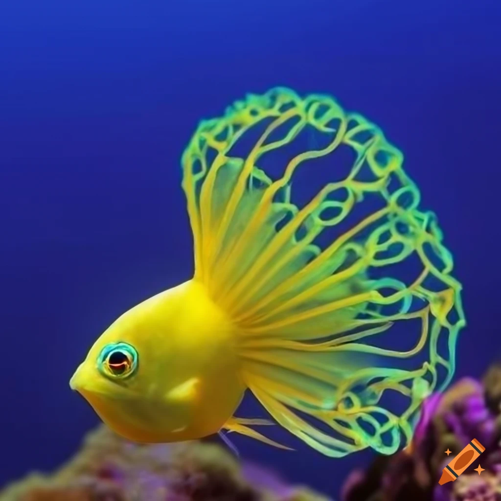 Iridescent yellow fish-like creature in the sea